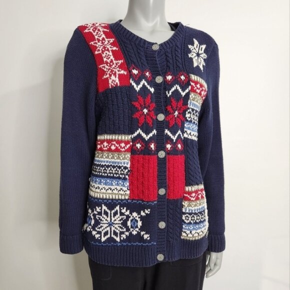 Vintage Northern Reflections Chunky Tacky Winter Holiday Cardigan Sweater Size L - Picture 3 of 12